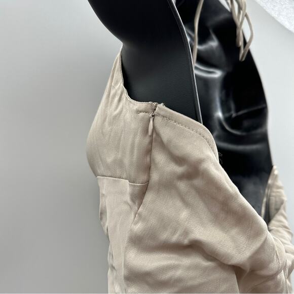 Zara Satin Ruched Beige Halter Tie Shift Mini Slip Dress Size‎ M NWT - Picture 6 of 11